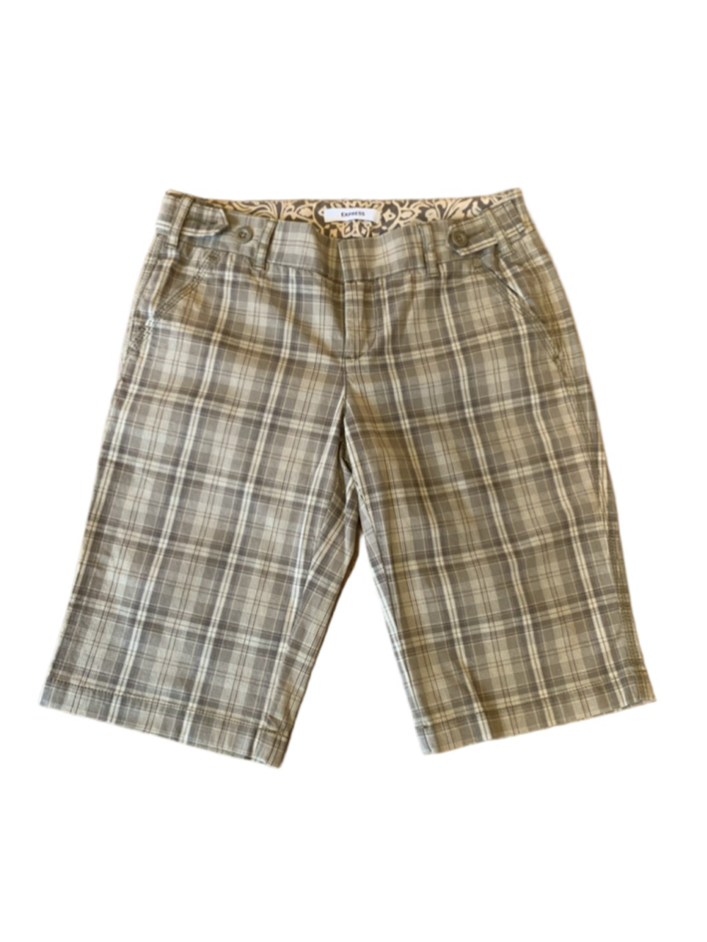 Express Shorts size 2 Plaid Green, Cream, and Brown